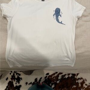White T-Shirt with Blue Shark Design